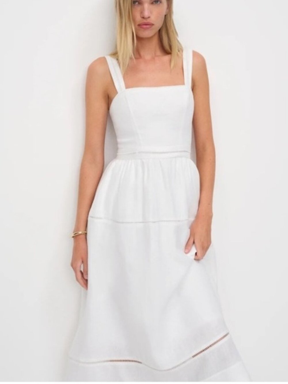 NEW Reformation Everett Linen Midi Dress White | US 6 UK 10 - Picture 2 of 16